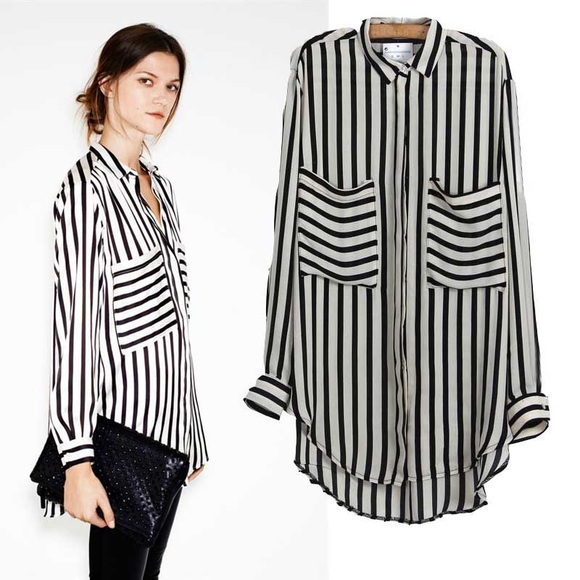Express Tops - • EXPRESS • chiffon striped long button down